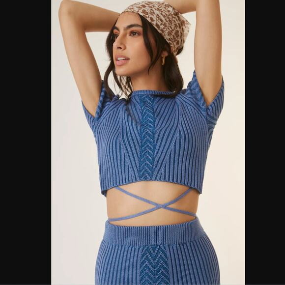 NWT Anthropologie Blue Knit Midi Skirt Set - Small - Picture 3 of 6